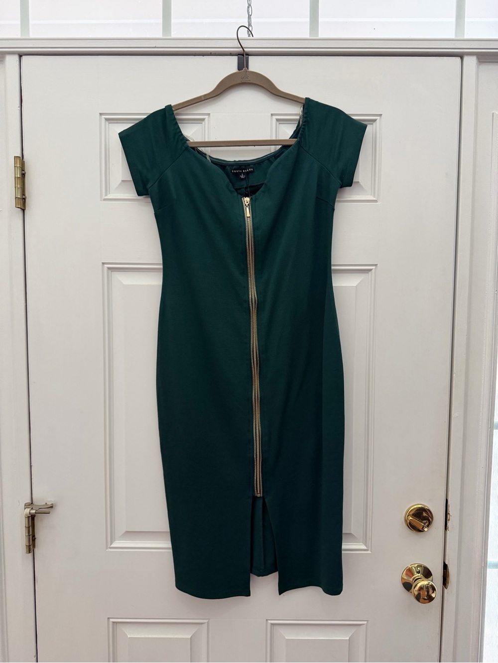 Haute Monde Emerald Green Zip-Front Midi Dress